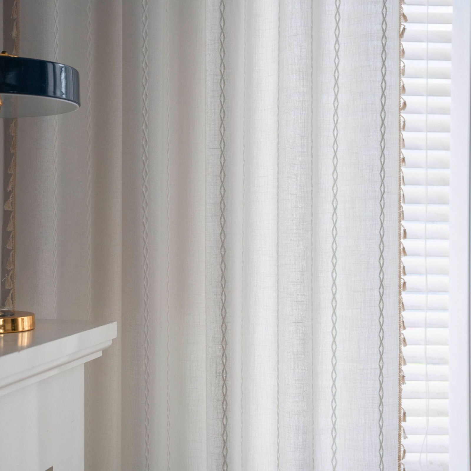 Rustic Striped Embroidered Curtain Window Drapes Panel Farmhouse Boho Home Decor
