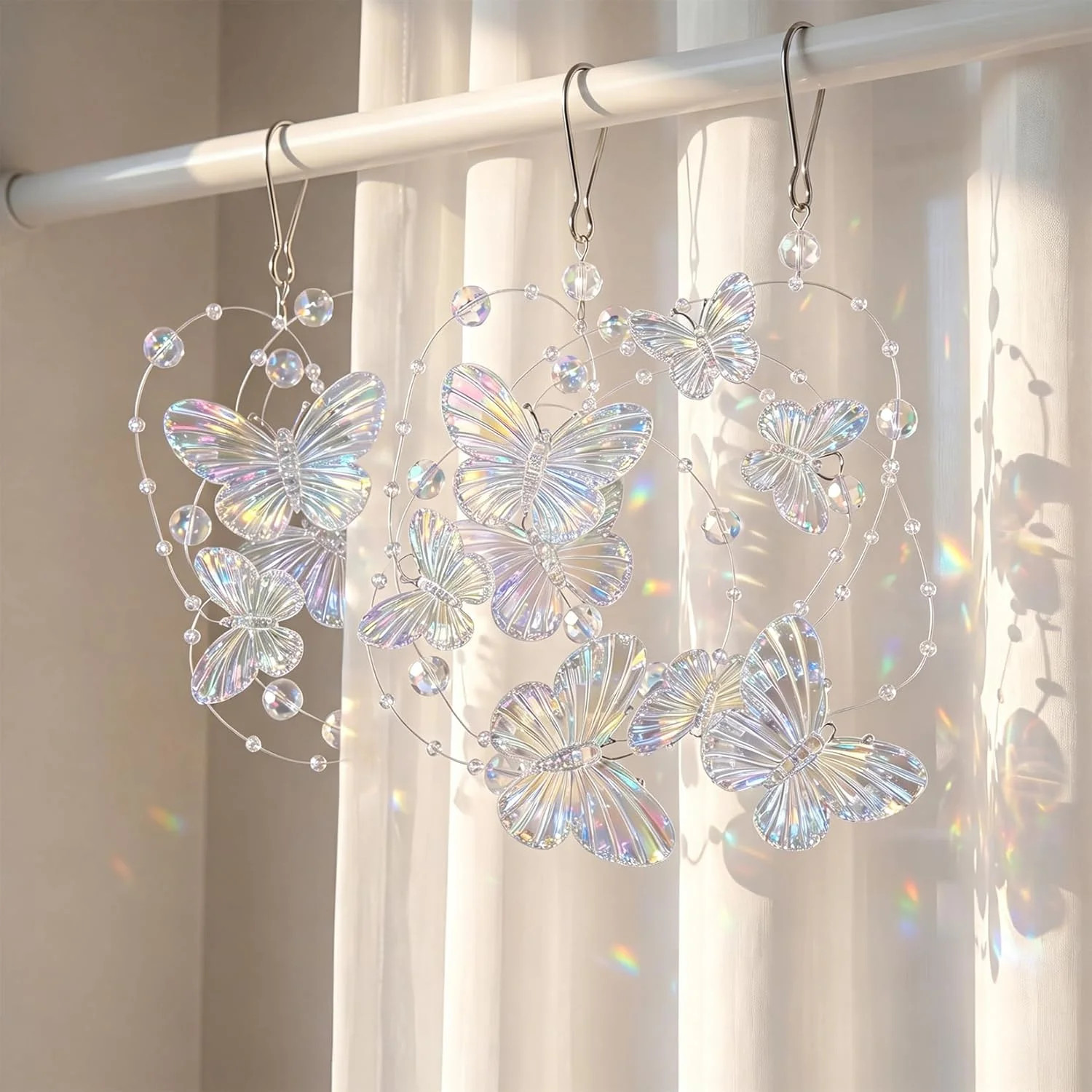 4Pcs Iridescent Butterfly Crystal Beaded Short Curtain Acrylic Door Beads Hangin