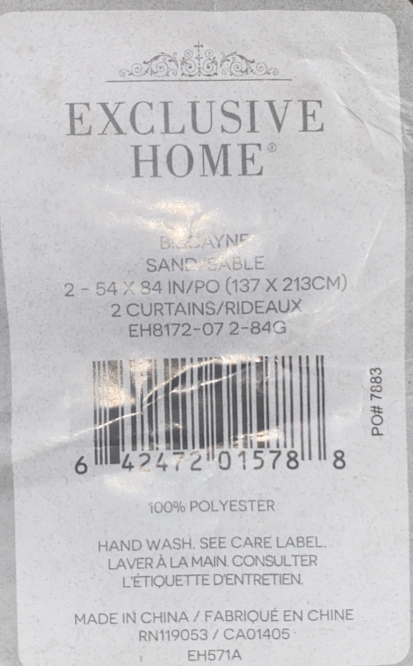 EXCLUSIVE HOME: BISCAYNE (Sand/ Sable) {54×84 or 137×213 cm} 2 CURTAINS/RIDEAUX