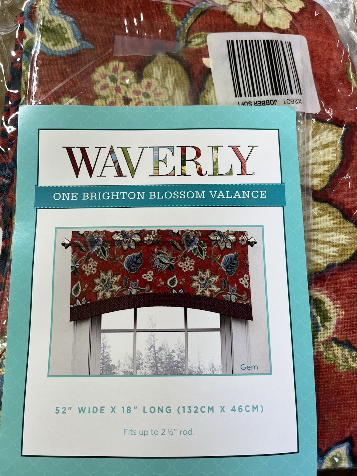 Waverly BRIGHTON BLOSSOM GEM Red Blue Floral Arched Valance 52″x18″, New