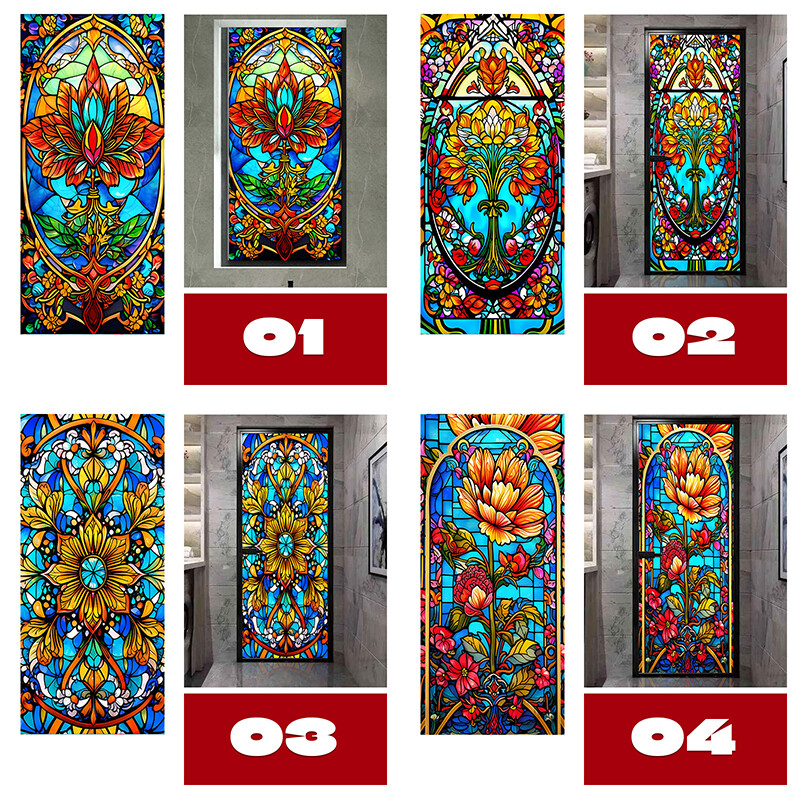 40*100/45*120cm Colorful Stained Glass Film Modern Art European Decor Privacy