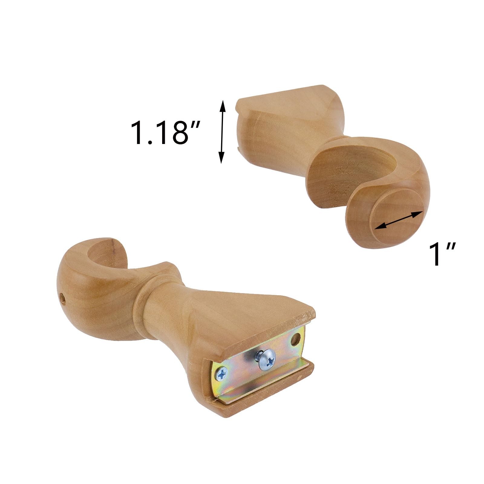 2 Pack Classical Wood Wall Mount Curtain Rod Support Brackets 13/8 In 35mm