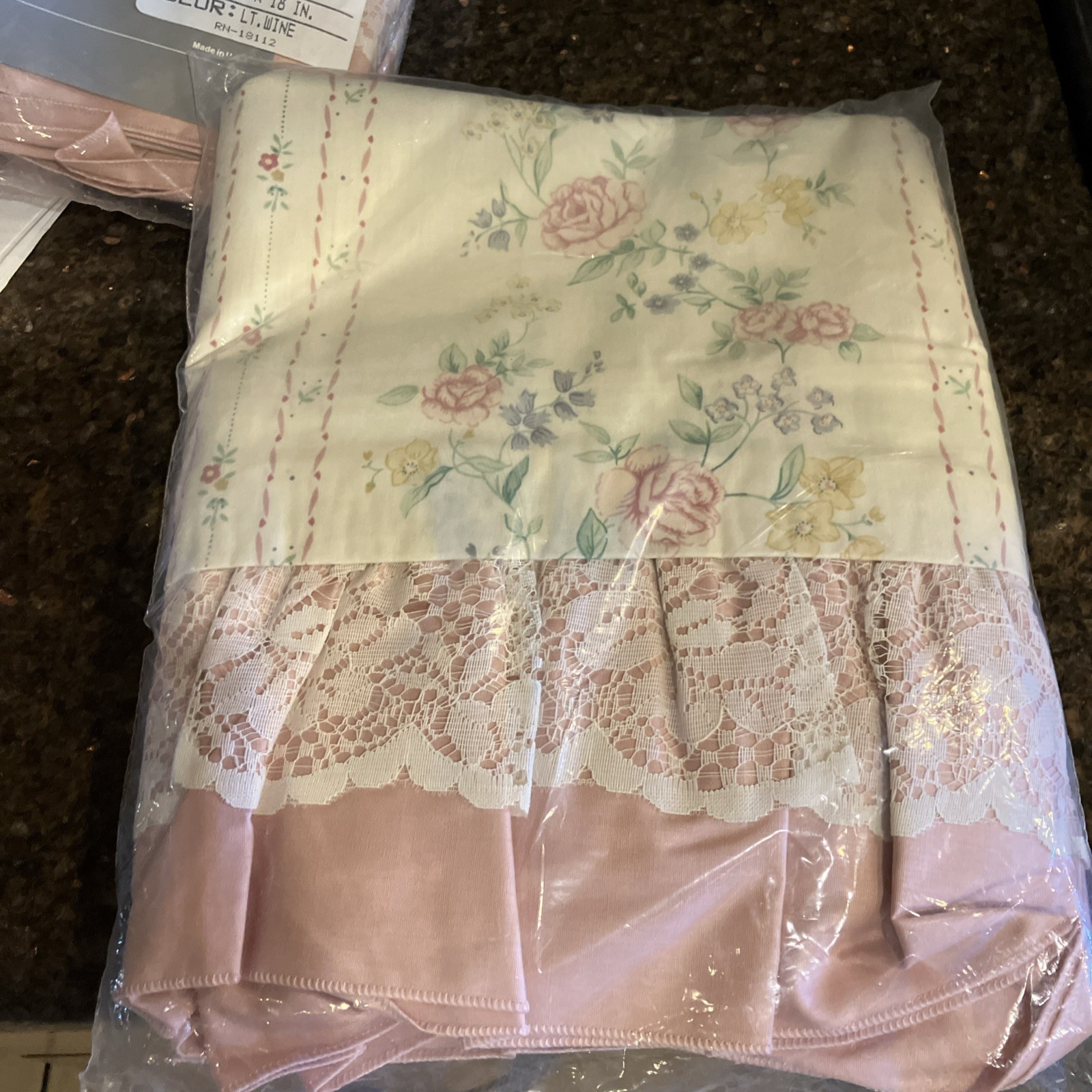Vtg 80s JCPenney Melrose Priscilla Curtain striped/floral 1 tieback 100X84″ NOS
