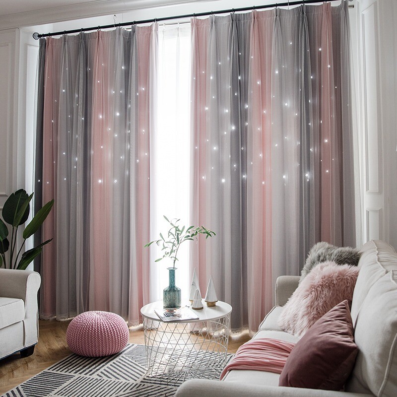 1PC French Mesh Rainbow Curtain Star Hollow Home Living Room Study Window Drapes