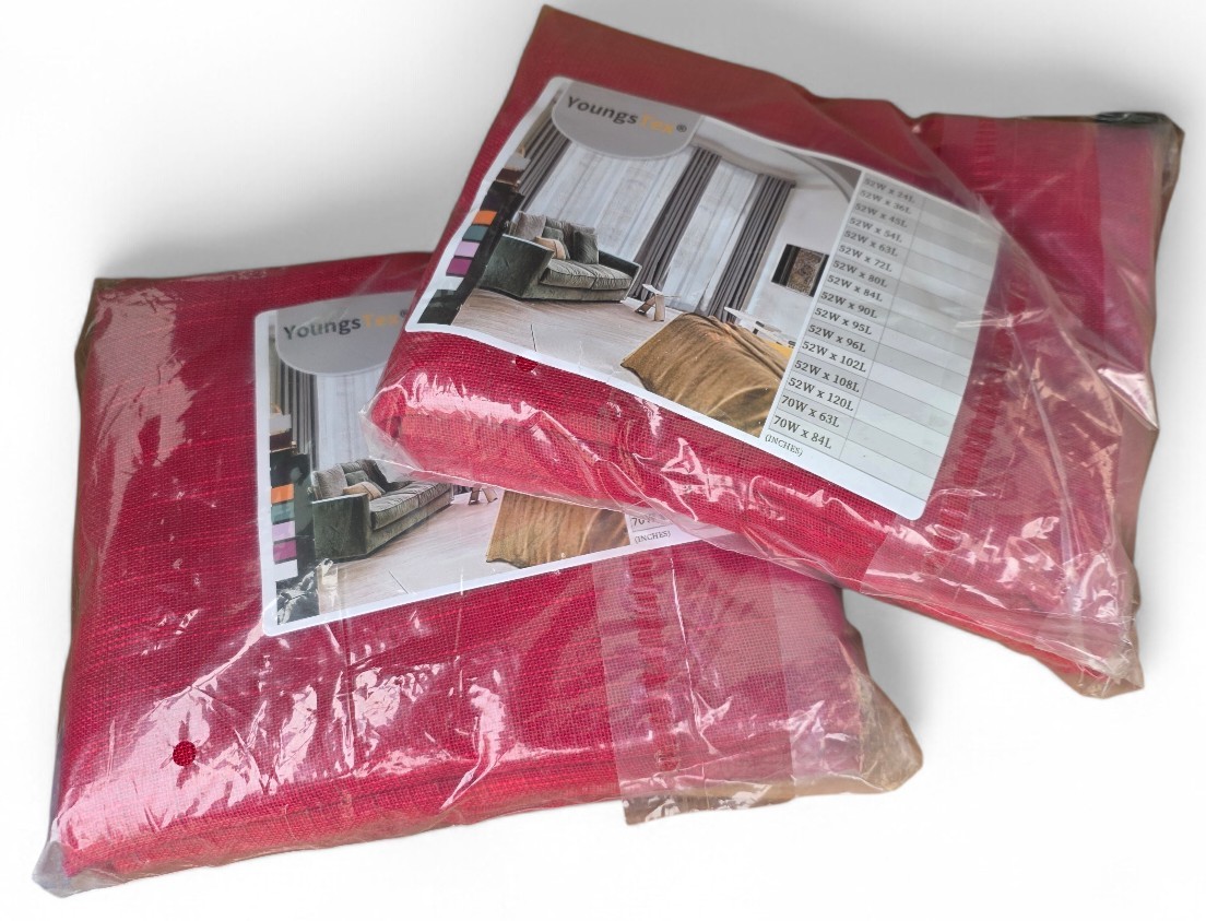 Set Of 4 YoungsTex (2 x 2Pack ) Linen Curtain Panels Burgundy Red 68″ X 52″