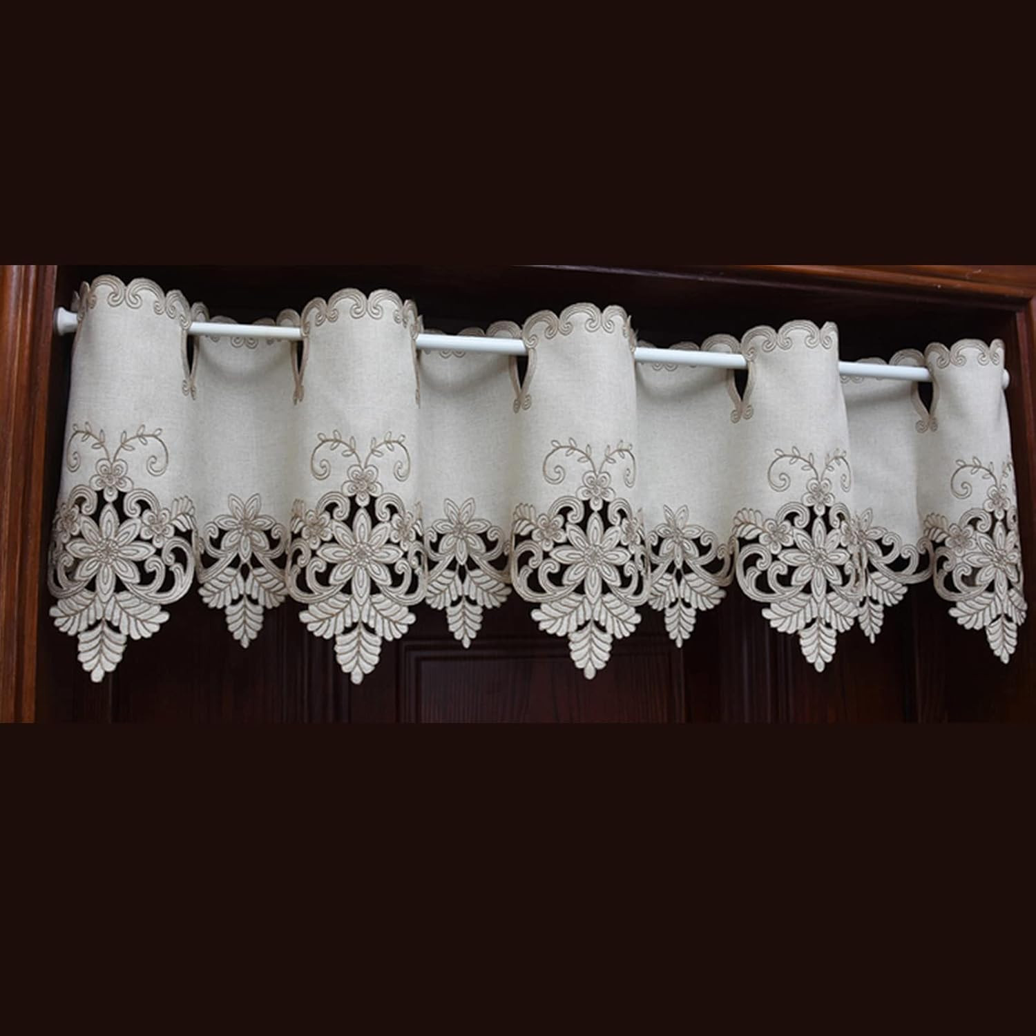 Pastoral Style Embroidered Floral Curtain Window Valance Cafe Curtain with Hollo