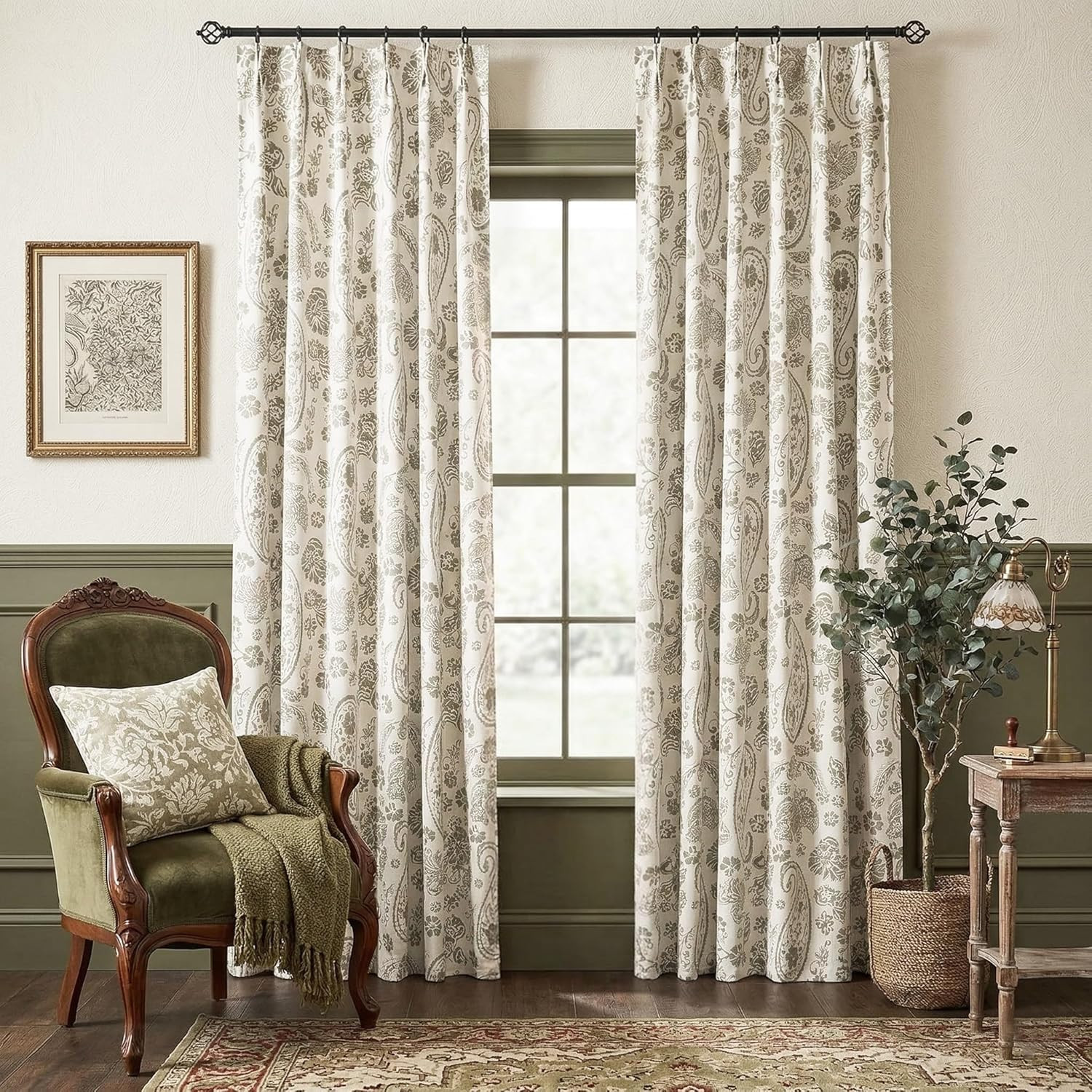 Taupe Vintage Floral Blackout Curtains for Bedroom Living Room, Neutral Botanica