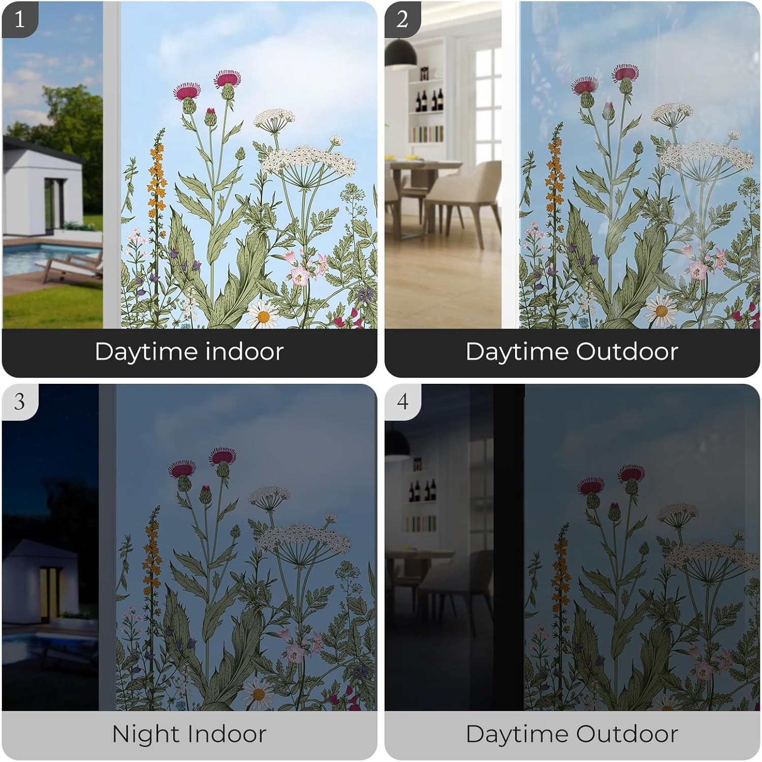 Window Privacy Film,Colorful Floral Window Stickers,Removable DIY Bouquet Static
