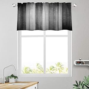 2 Pack Dark Grey Valances Window Treatments, Gray Striped Abstract Blackout