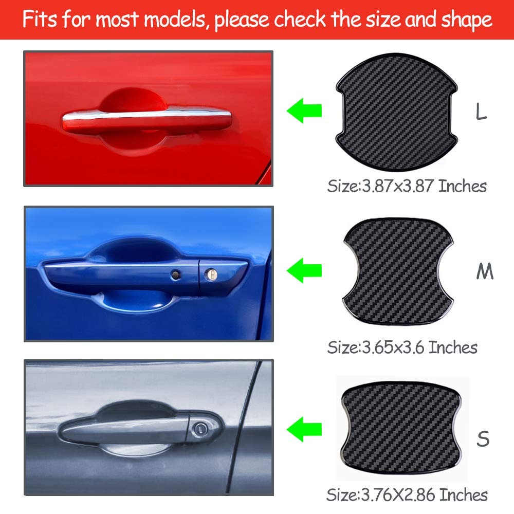 WORCAS 4Pcs Black Carbon Fiber TPU Car Door Handle Cup Protective Stickers Un…