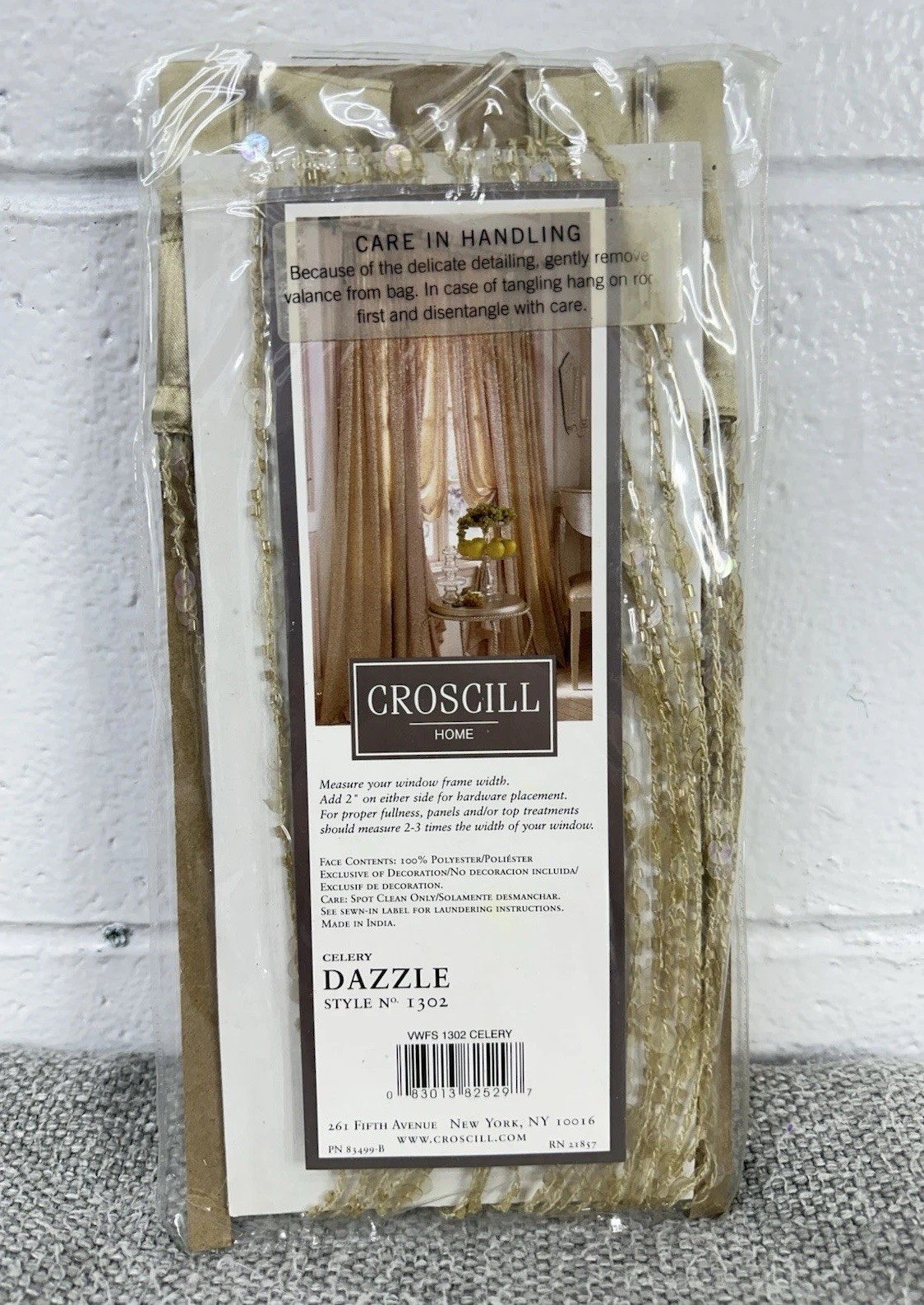 Croscill Classics Celery Dazzle Sequin Beaded Waterfall Swag 18″ x 30″ NEW