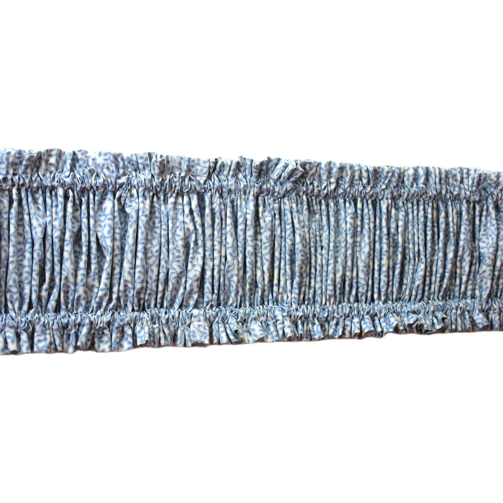 Custom Botanical Valance 150″ Blue & White Rose Hips Lined Dual Rod Pocket Vtg