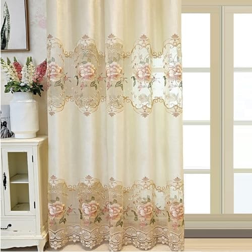 Luxury Embroidered Cloth Curtain for 52″W x 84″L (Pack of 1) Beige Flower-cloth