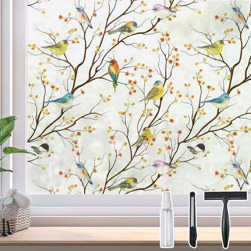 Window Privacy Cling Film with Installation Tools, Stained Glass Opaque Non