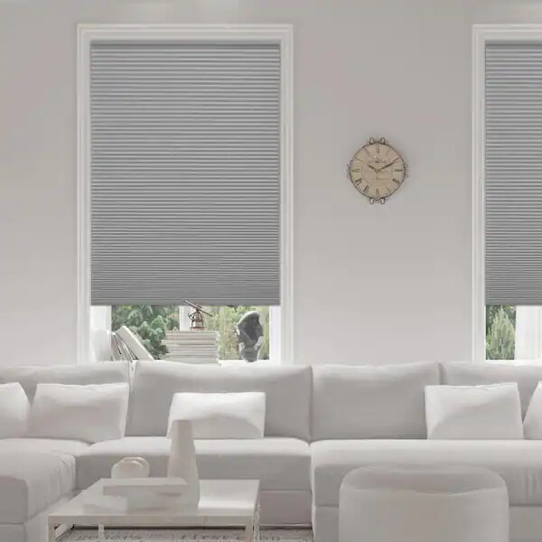 CUSTOM CUT Home Decorators Pewter 9/16 in. Cordless Blackout Cellular Shade