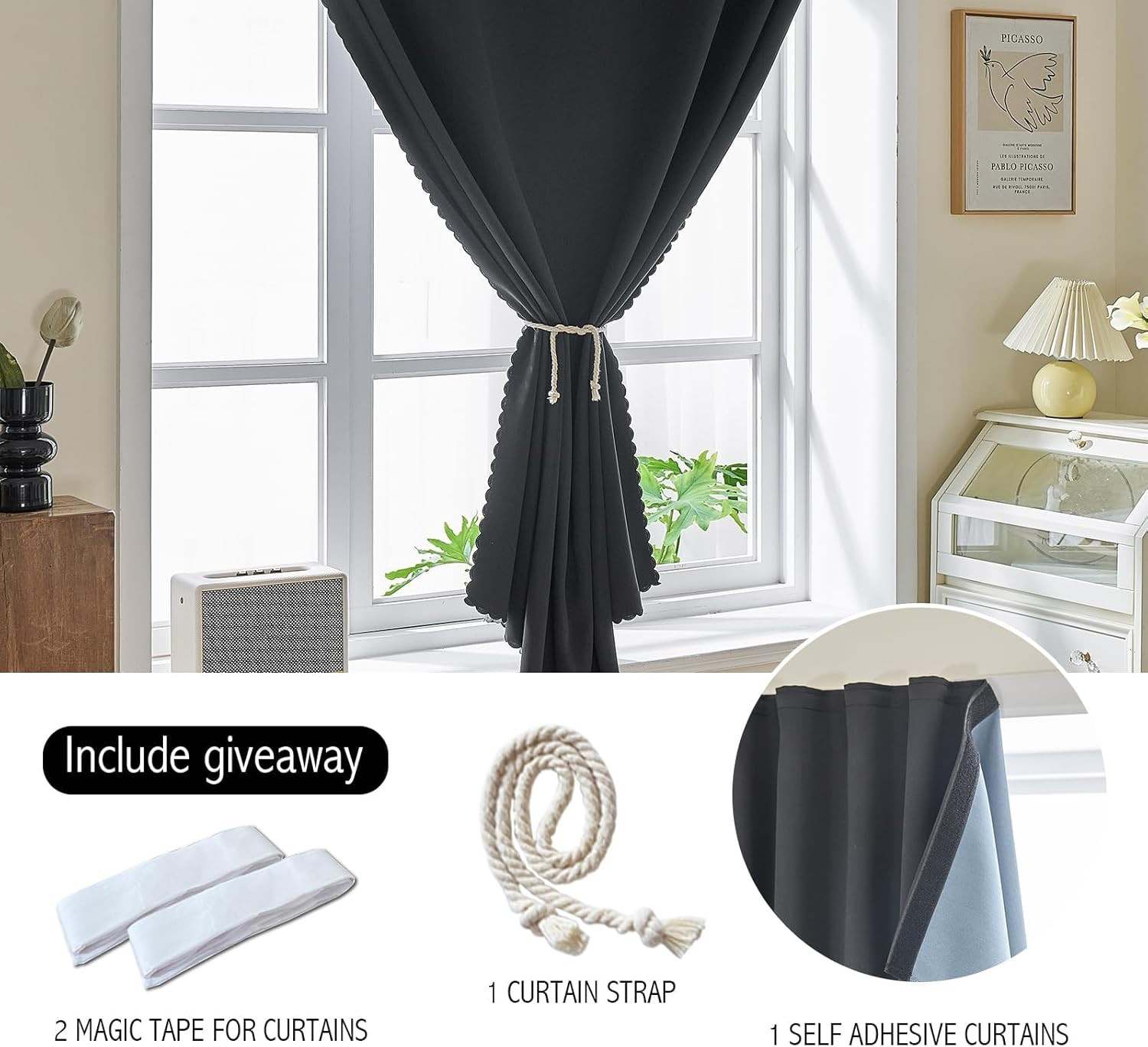 Self Adhesive Curtains 100% Blackout Shades Window Cover Sticky Curtain Portable