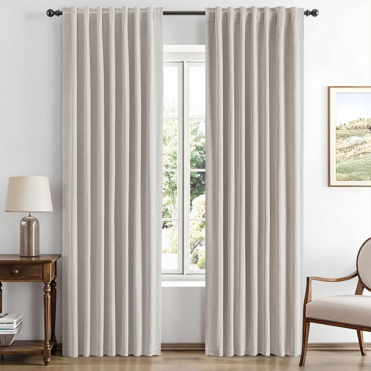 Cortinas Opacas de Lino Color Marfil para Guarderia Juego de 2 Paneles