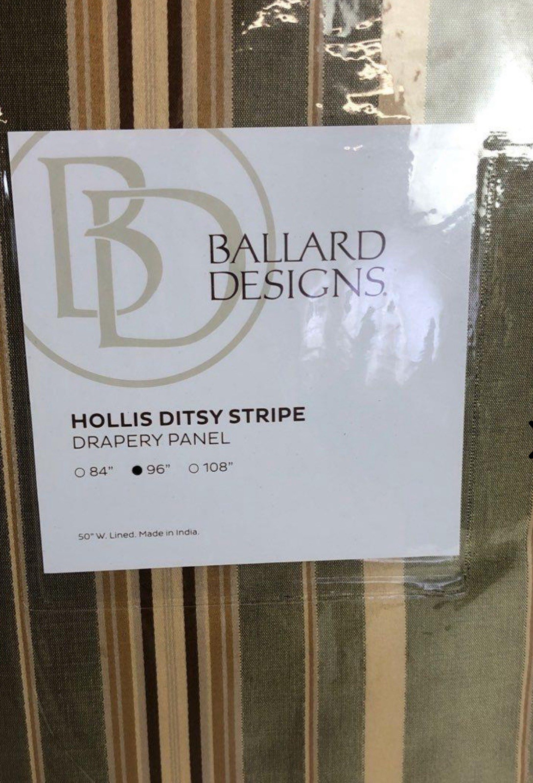 NEW Drapes Set Of 2 Ballard Designs Panels 50×96” Striped Sage Gold Brown