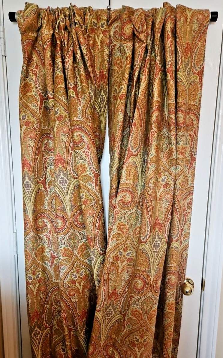 Waverly Home 48″x86″ Red Gold 100% Cotton Paisley Print Curtain Panels Set of 2