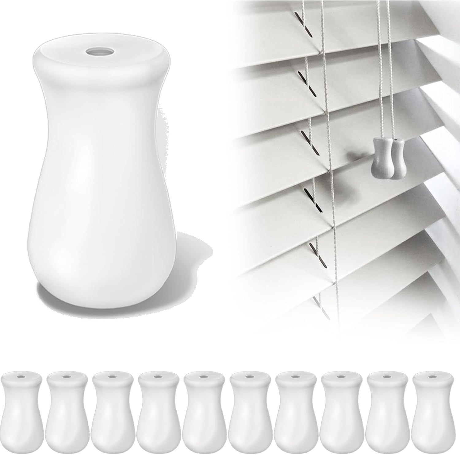 10Pcs White Blind Cord Tassel Pull Knobs Plastic Wood Ends for Curtains Blinds