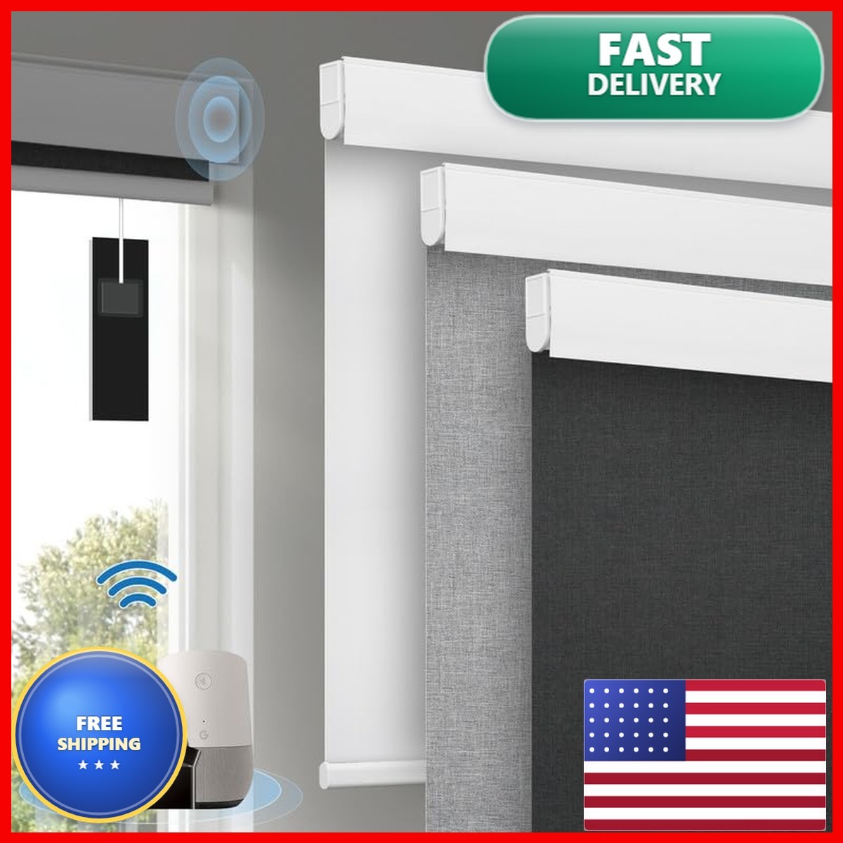CITOLEN S001 Motorized Blackout Smart Blinds Light Black 33″ W x 72″ H with