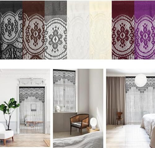 String Door Privacy Lace Curtain Macrame Boho Doorway 35×79in/90×200cm Black