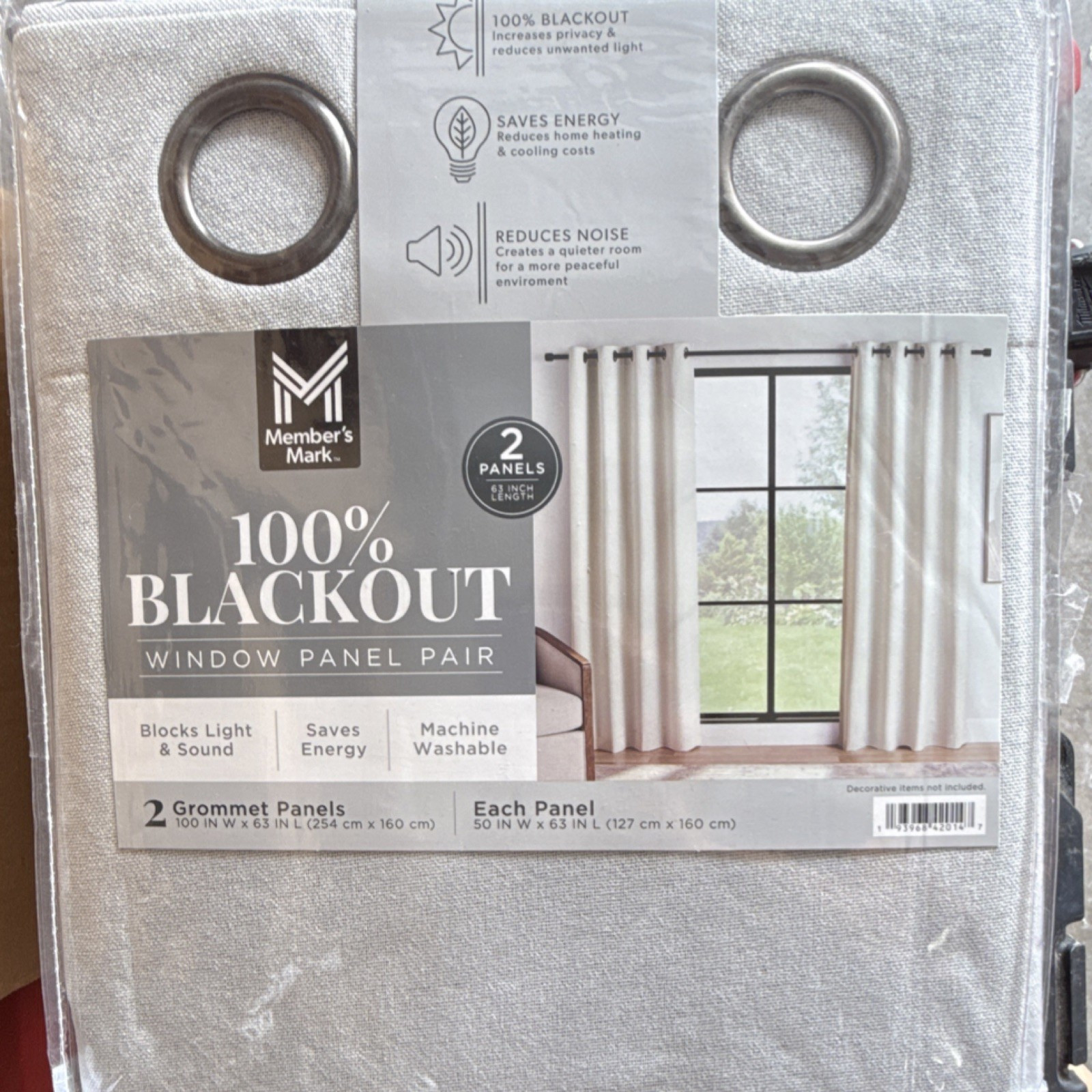 Member’s Mark Blackout Panel Pair Silver Grommet 50x63in Machine Washable
