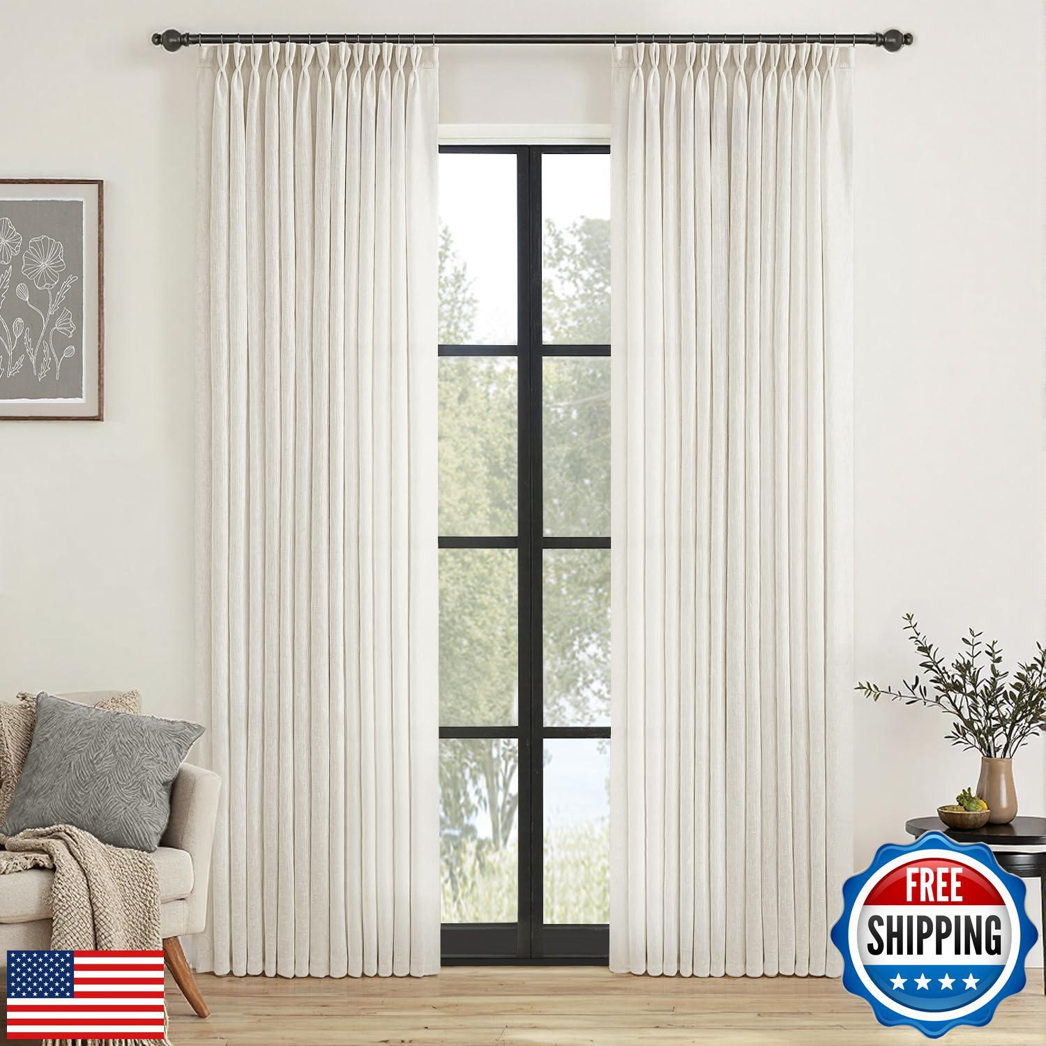 MIULEE Pinch Pleated Natural Linen Curtains 94 Inches Long 2 Panels for Bedro