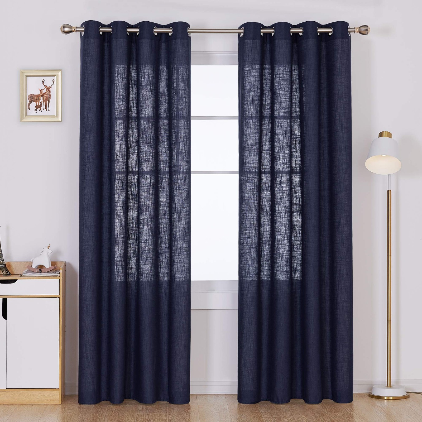 Faux Linen Semi Sheer Curtains 96 Inch for Sliding Glass Door, Light Filterin…
