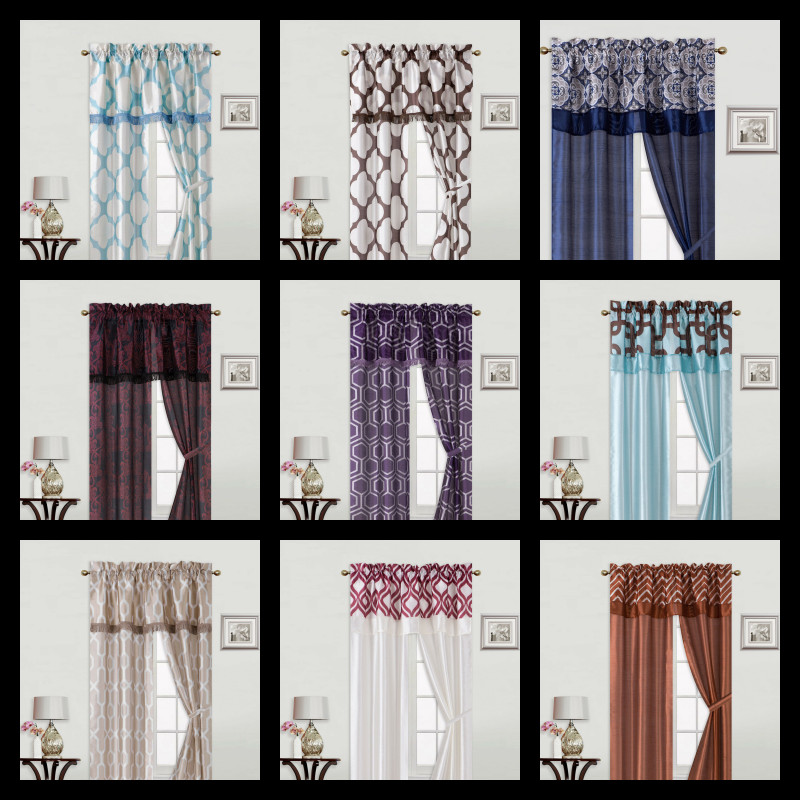 8PC PRINTED WINDOW CURTAIN PANEL SET MODERN WITH ATTACHED VALANCES NADA