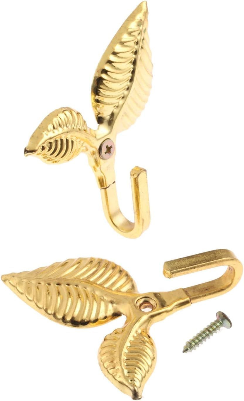4Pcs Curtain Holdbacks Tieback Hooks Multifunctional Wall Hook Gold Vintage Leaf