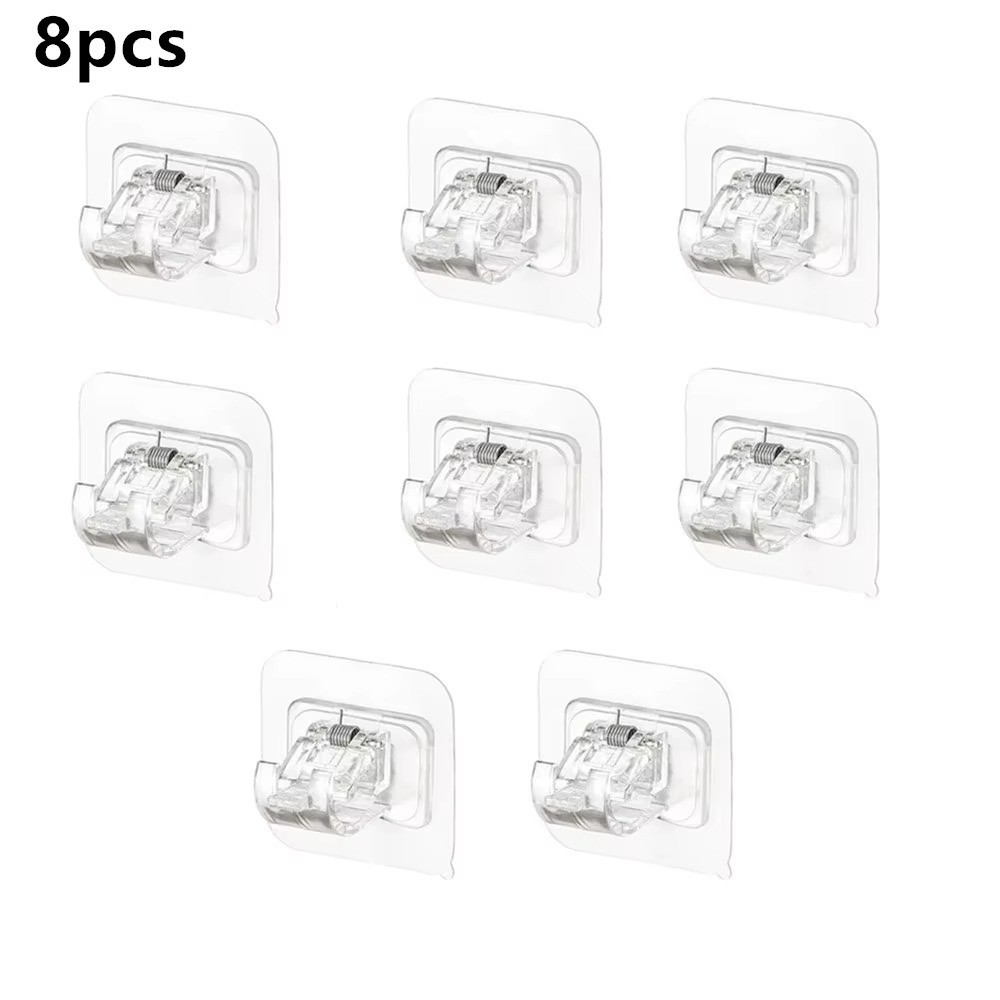 8PCS Nail Free Adjustable Curtain Rod Clip Brackets Self Adhesive Holder Hooks