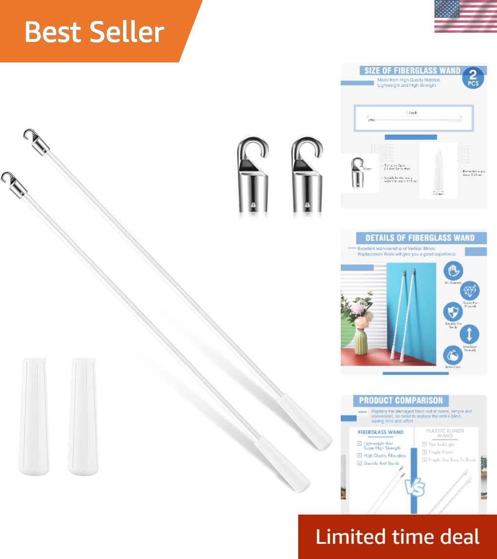 Replacement 17 Inch White Fiberglass Vertical Blind Wands – 2 Pieces Included