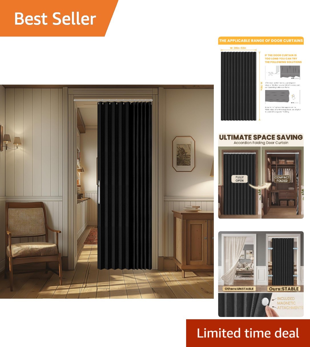 Chic Folding Blackout Curtain with Magnetic Closure – Ideal for Bedrooms & More