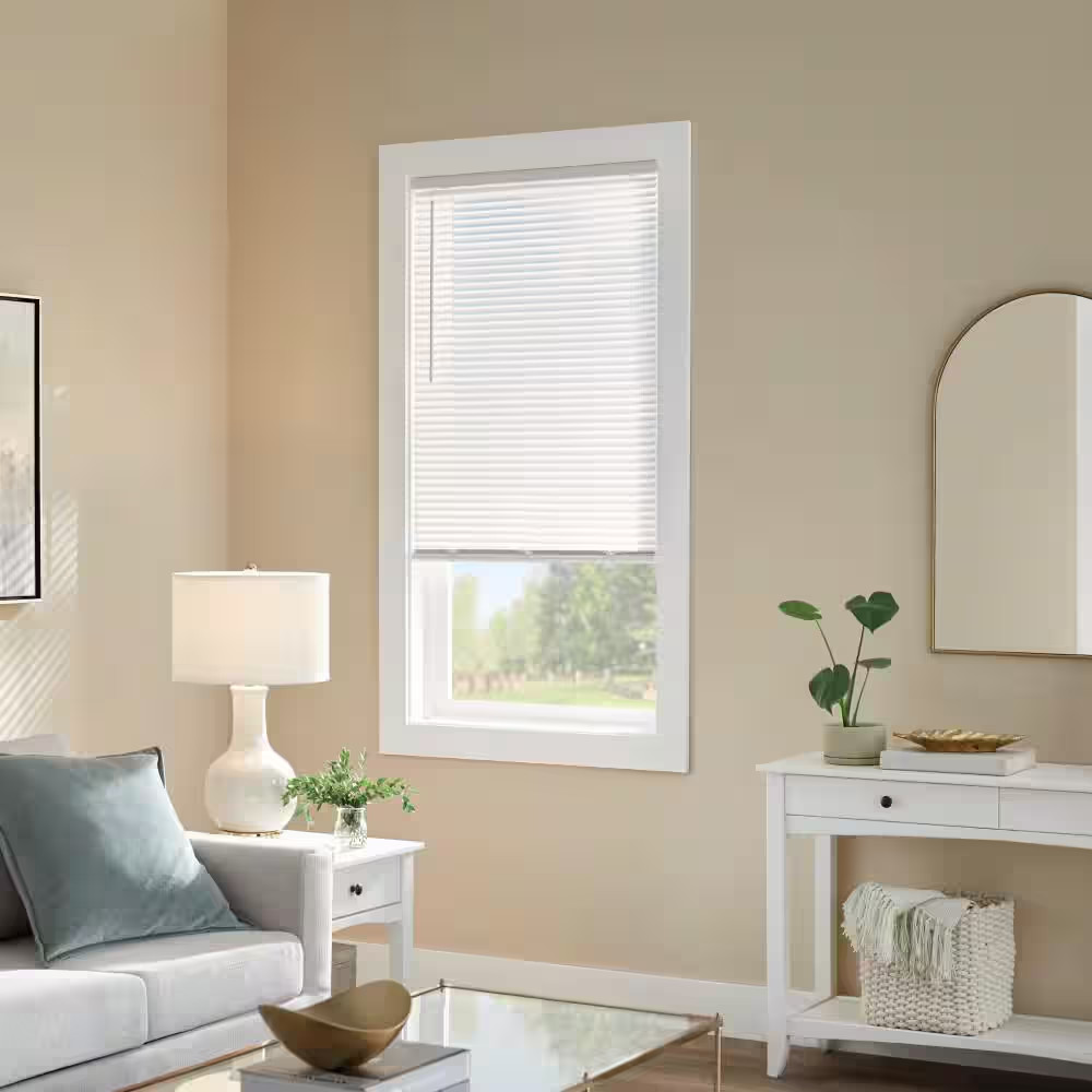 Pre-Cut 35 In. W X 64 In. L Cordless Light Filtering White Vinyl Mini Blind with