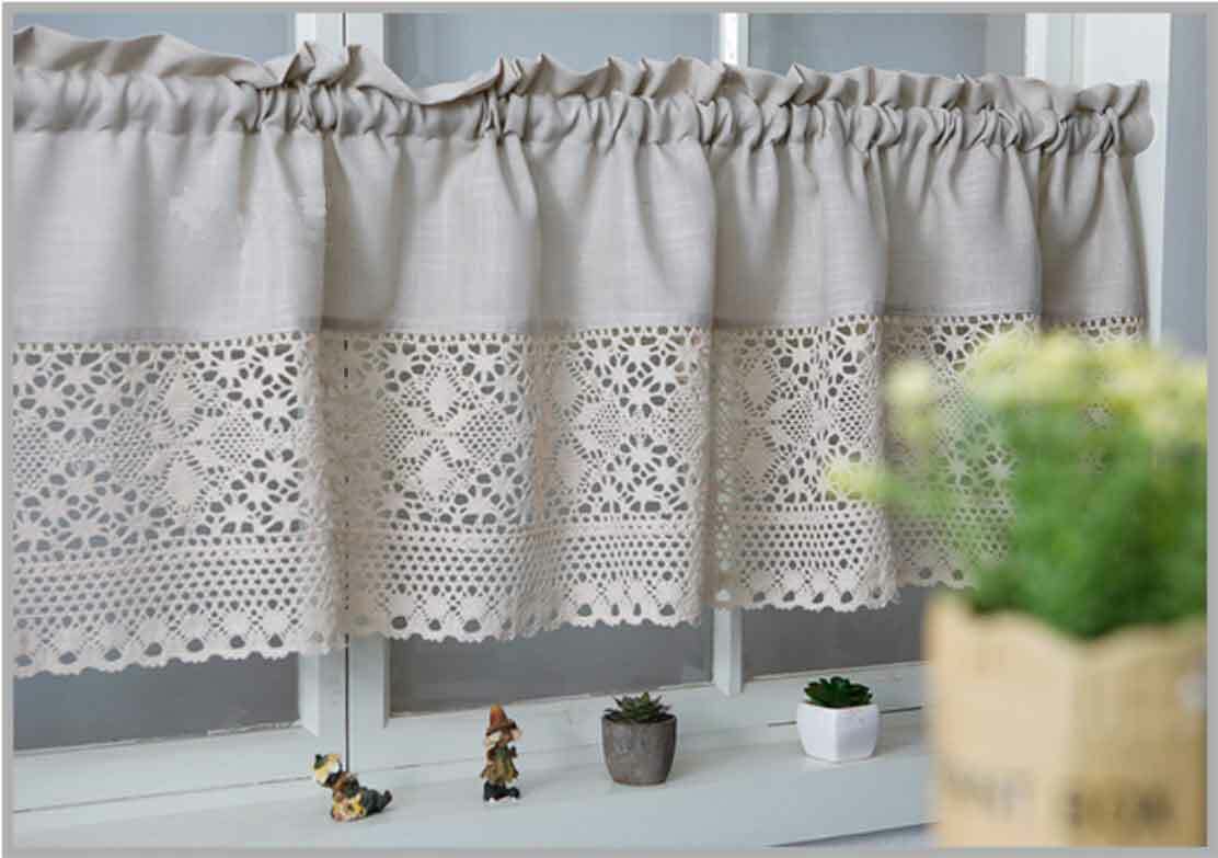 Clearance 55% OFF Elegant Extra Wide Crochet Lace Cotton Linen Grey Curtain