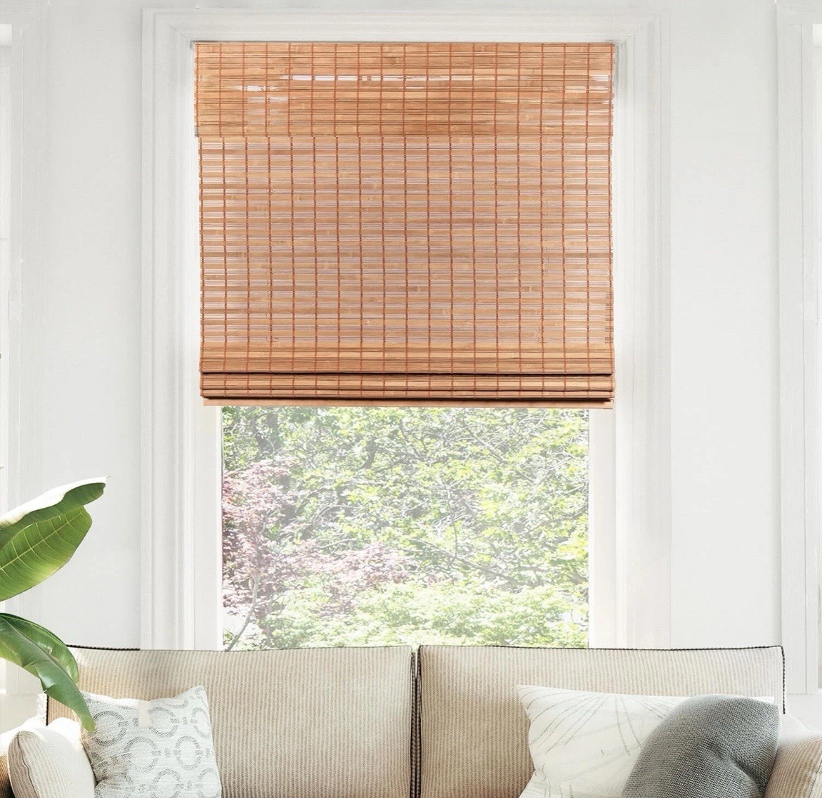 Squirrel Brown Cordless Bamboo Roman Shades – Light Filtering Blinds 47×46