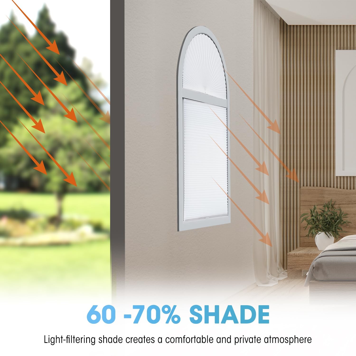 Arch Window Light Filtering Pleated Shade Blinds For Semicircle Arch Window 2 Pc