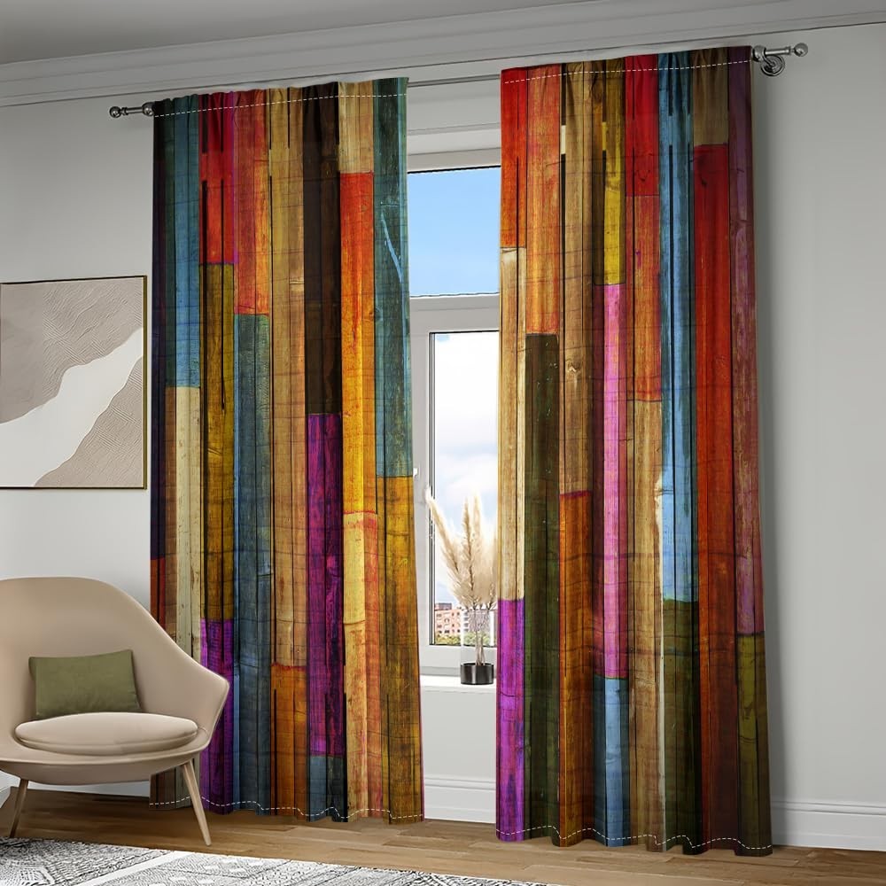 Chic Abstract Striped Curtains – Light-Filtering Wood Grain Drapes, 52″ x 84″, S