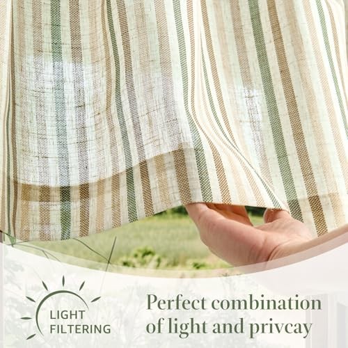 Valance Curtain 50″W x 16″L (Pack of 1) Boxter Stripe | Multi Green on Linen