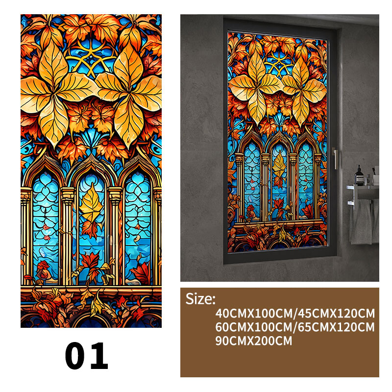 40x100cm/45x120cm Colorful Stained Glass Film Modern Art European Decor Privacy
