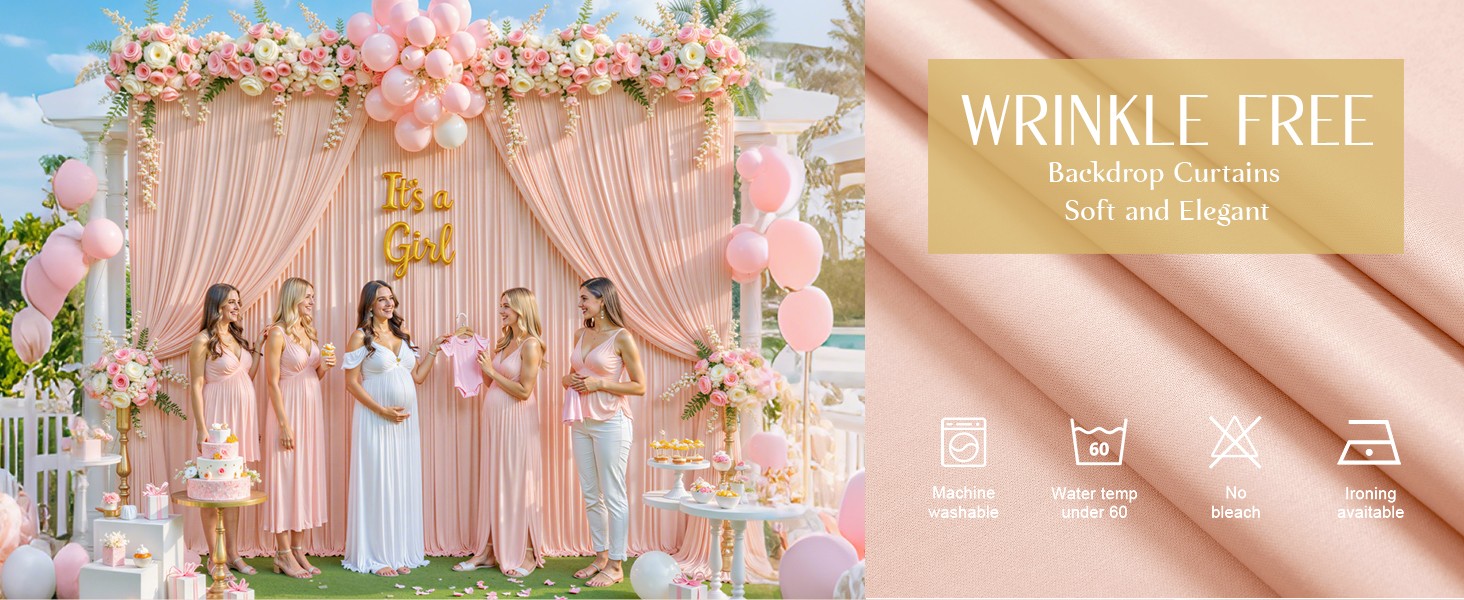 40ft x 10ft Wrinkle Blush Pink Backdrop Curtains for Wedding Parties Curtain