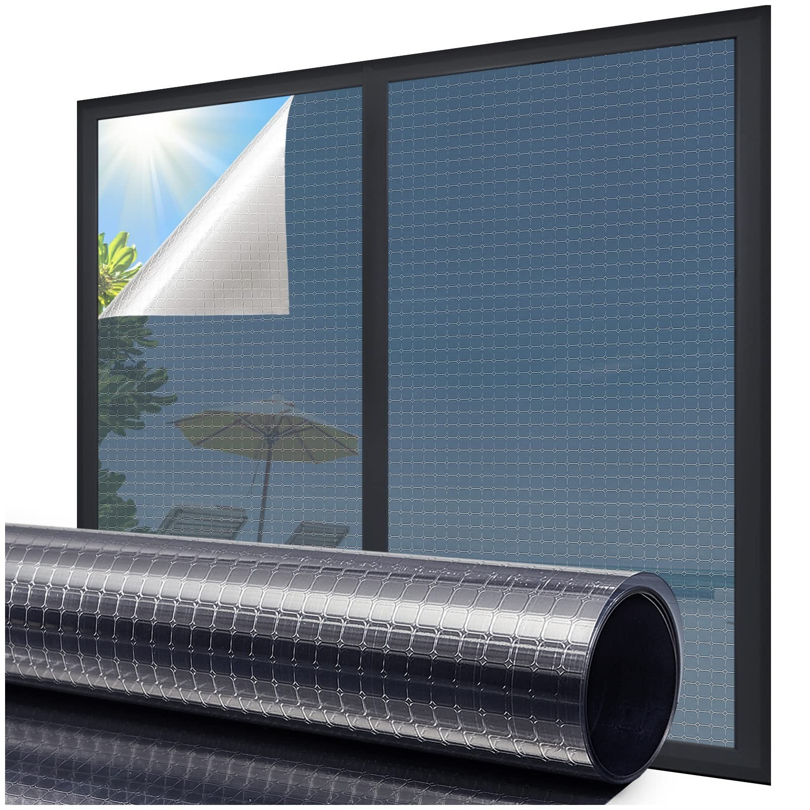 (3 Pack) One Way Privacy Window Film Blue Vinyl Static Cling 17.5 x 78.7 Inch