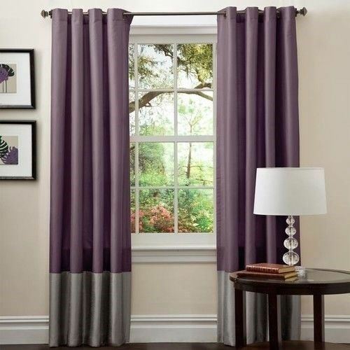 Set 2 Purple Gray Grey Faux Silk Curtains Panels Drapes Pair 84 inch L Grommet