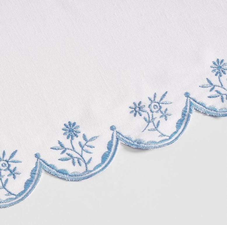 Nicetown White W/Blue Embroidery Curtains Back Tab 2-Panels Drapes 55″ W x 96″ L