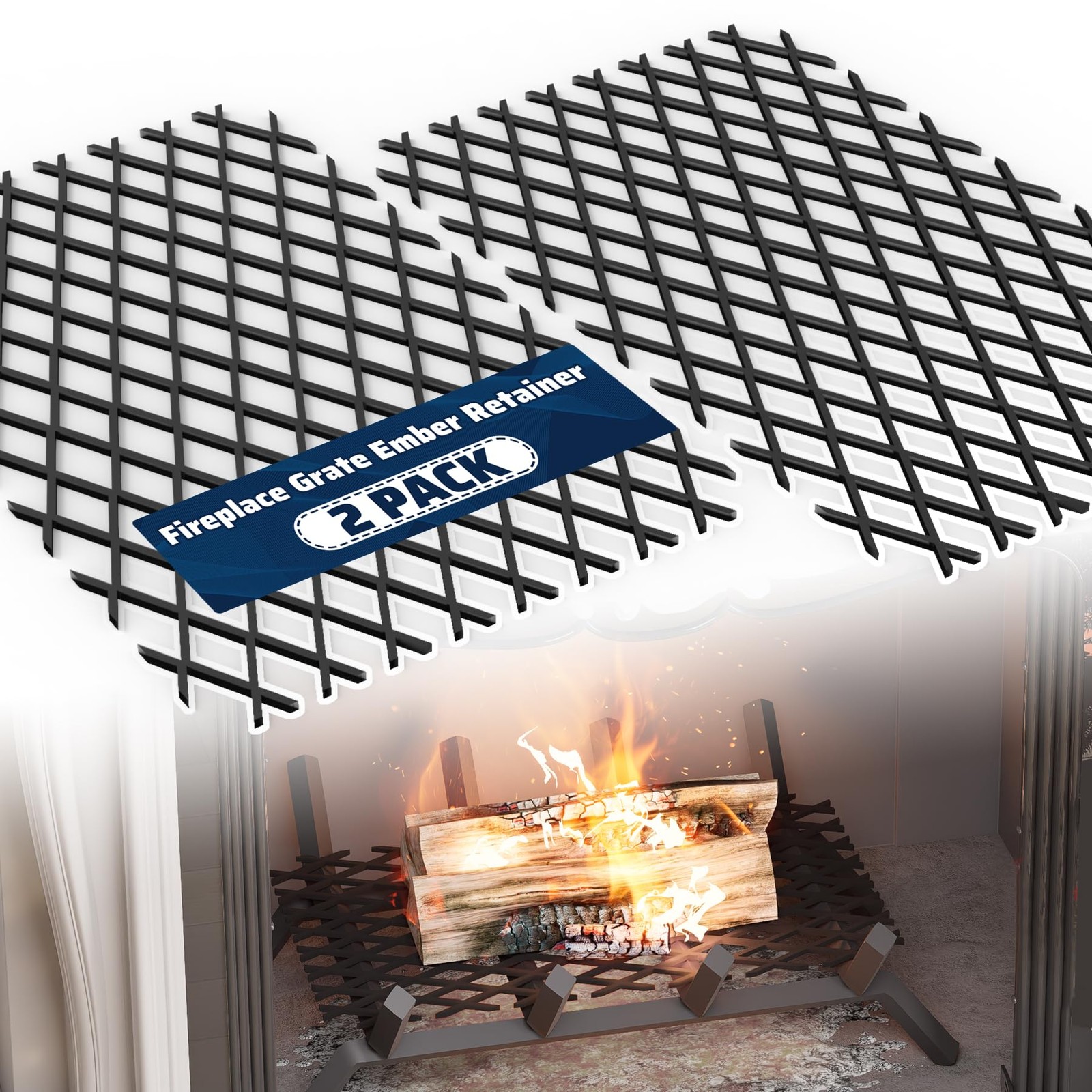 2 PCS Ember Retainer Fireplace Grate Metal Mesh Keep Embers 16×10 Inch Tool