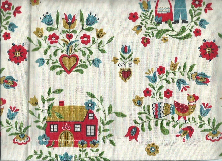 vnt Penna Dutch motifs Kitchen VALENCE cotton 88″ x 9″ FABRIC heart flowers bird