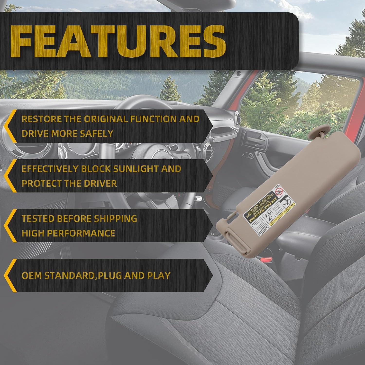 Beige Left Driver Side Sun Visor Compatible with Runner 2004-2008 Replaces Beige