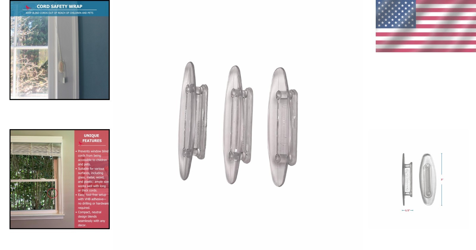 3 Pack Clear Baby-Proof Cord Holder – Child & Pet Safety Cleat for Window Blinds