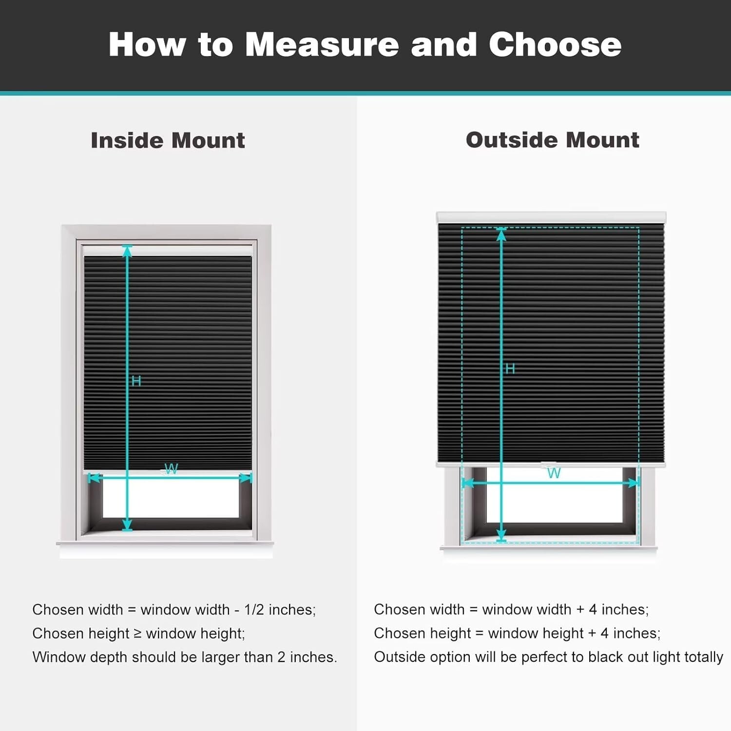 MYshade Blackout Cordless Cellular Shades Honeycomb 28″W x 48″H Black